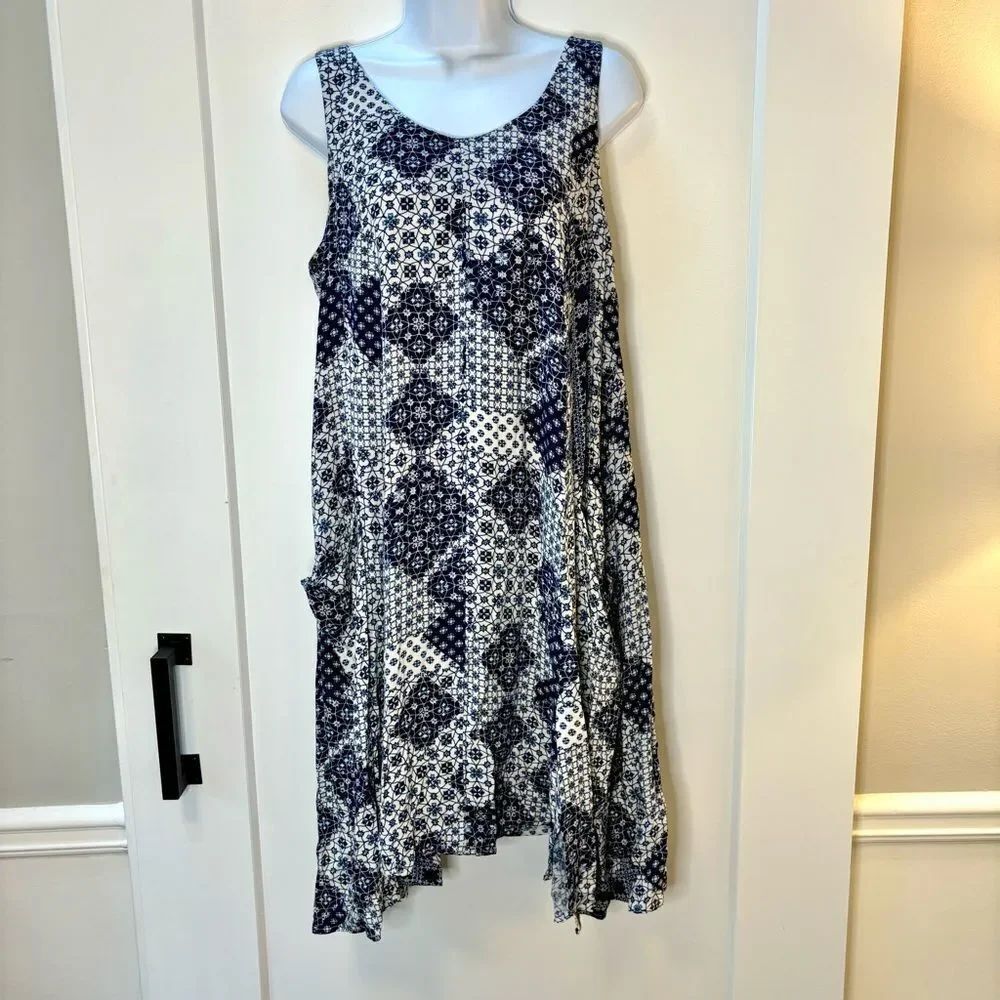 Nanette Lepore blue and white flowy‎ boho pocket dress size 10